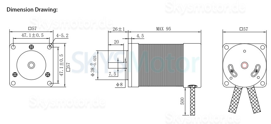 24V 100W Bürstenlose DC Motor BLDC Motor OK57BLS95-230A 3000U/min 32Ncm 6,3A 3 Phasen 57x57mm